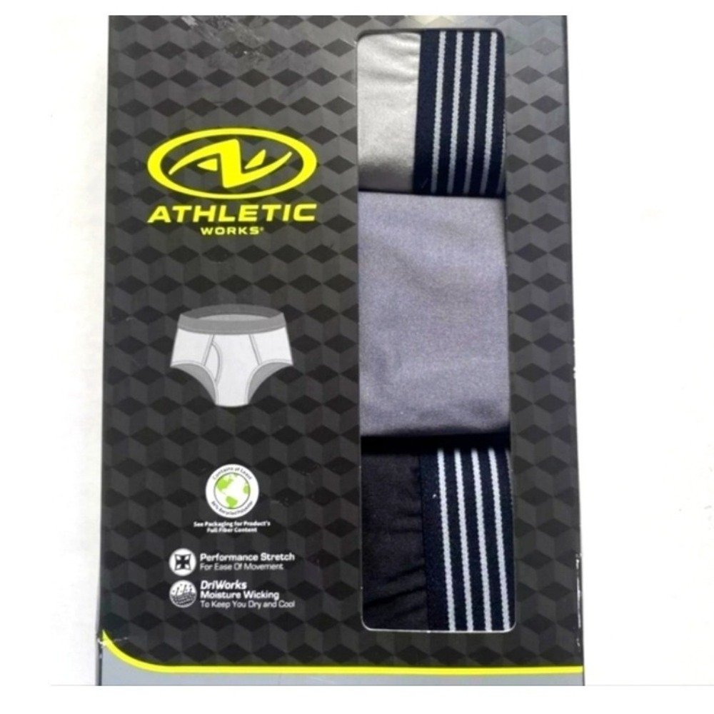 Athletic Works Mens 3PK Performance Briefs 3XL 48-50 Moisture Wicking Grey Black